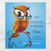 Persoonlijk Funny Owl Teacher Wine Label Wijn Etiket (Enkel label)