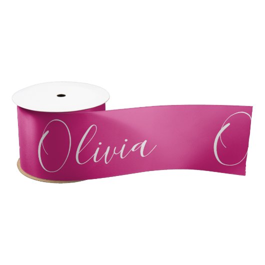 Persoonlijk Fuscia Roze Elegant Naam Satijnen Lint (Spoel)