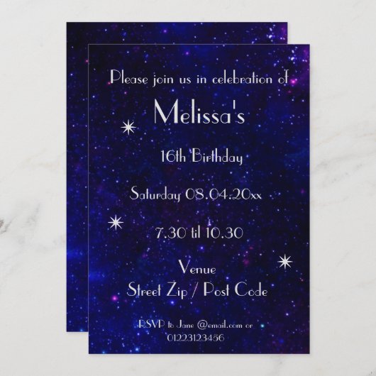 Persoonlijk Galaxy Feestje Kaart (Voorkant / Achterkant)