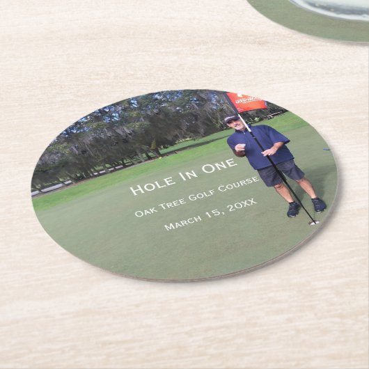 Persoonlijk gat in één Golffoto en -stations Ronde Kartonnen Onderzetter (Gebogen)