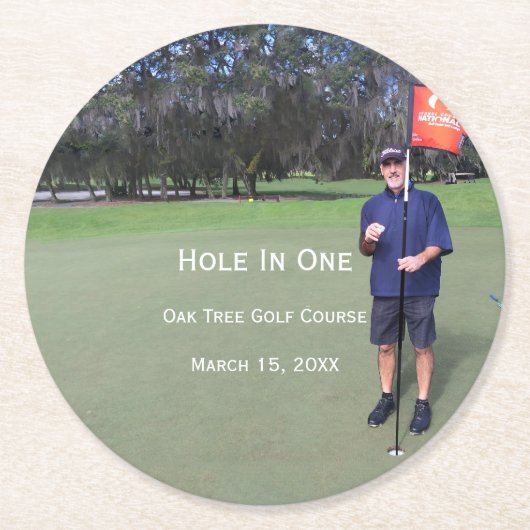 Persoonlijk gat in één Golffoto en -stations Ronde Kartonnen Onderzetter (Voorkant)