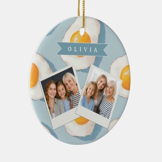 Persoonlijk Gebakken Ei Patroon Pret Blauw Grappig Keramisch Ornament (Rechts)