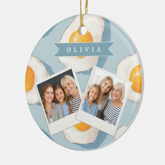 Persoonlijk Gebakken Ei Patroon Pret Blauw Grappig Keramisch Ornament (Links)
