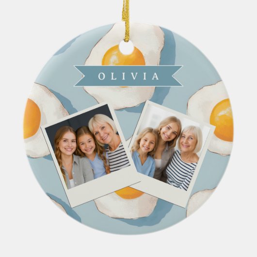 Persoonlijk Gebakken Ei Patroon Pret Blauw Grappig Keramisch Ornament (Achterkant)