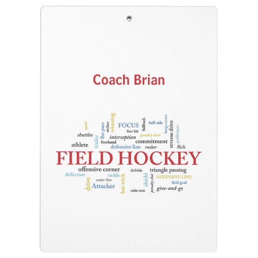 Persoonlijk, Gebied Hockey Coach Dank u in Woorden Klembord (Achterkant)