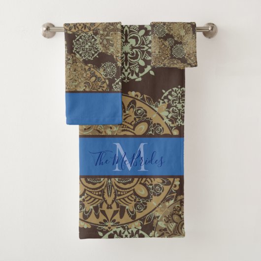 Persoonlijk Geblauwd & Bruin Boho Treurige Mandala Bad Handdoek (Insitu)