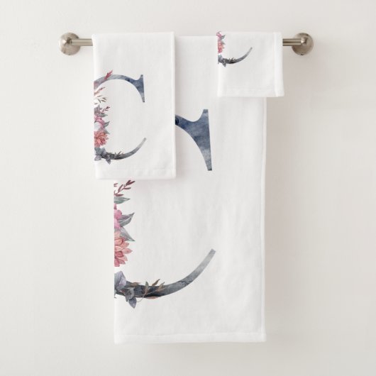 Persoonlijk Geblauwde Bloemige Monogram C Bad Handdoek (Insitu)