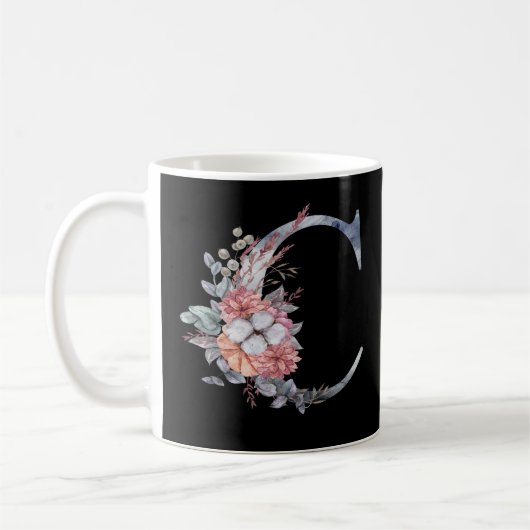 Persoonlijk Geblauwde Bloemige Monogram C Koffiemok (Links)