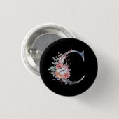 Persoonlijk Geblauwde Bloemige Monogram C Ronde Button 3,2 Cm (Voorkant /achterkant)