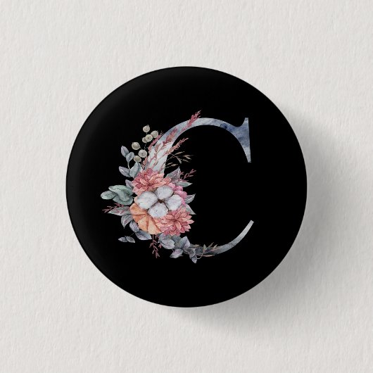 Persoonlijk Geblauwde Bloemige Monogram C Ronde Button 3,2 Cm (Voorkant)