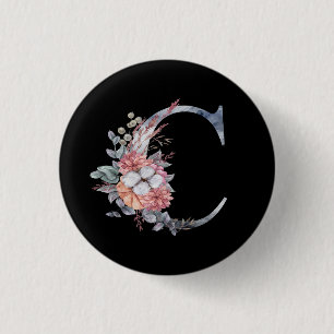 Persoonlijk Geblauwde Bloemige Monogram C Ronde Button 3,2 Cm