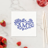 Persoonlijk Geblauwde Bloemige Monogram M Servet (Insitu)