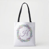 Persoonlijk Gebloemd Krans Monogram Tote Bag (Voorkant)
