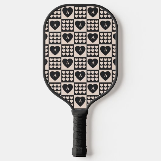 Persoonlijk geblokt monogram hartje pickleball paddle (Achterkant)