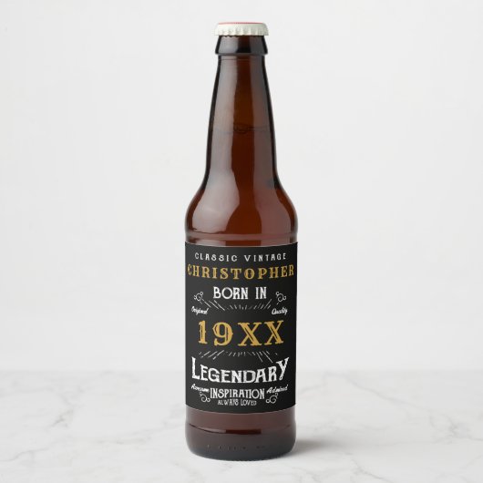 Persoonlijk geboortedag monogram Legendary Vader Bier Etiket (Voorkant)