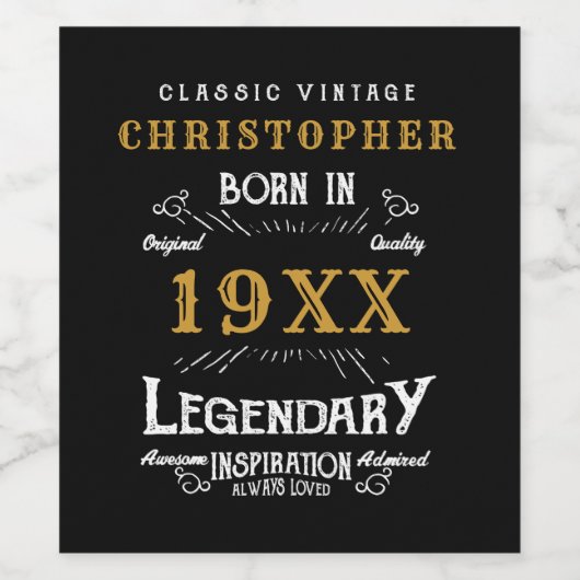 Persoonlijk geboortedag monogram Legendary Vader Wijn Etiket (Enkel label)