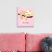 Persoonlijk Geborduurde Baby Luiaard op Boom Roze  Canvas Afdruk (Insitu (Woonkamer))