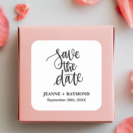 Persoonlijk Geborstelde Letters Save the Date Huwe Vierkante Sticker