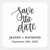 Persoonlijk Geborstelde Letters Save the Date Huwe Vierkante Sticker (Voorkant)