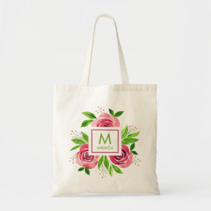 Persoonlijk Gebrandmerkt Roze Bloemmotief Tote Bag