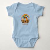 Persoonlijk Gebreid Cute Noah's Ark Blauwe Baby On Romper (Voorkant)