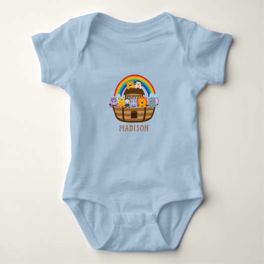 Persoonlijk Gebreid Cute Noah's Ark Blauwe Baby On Romper (Voorkant)