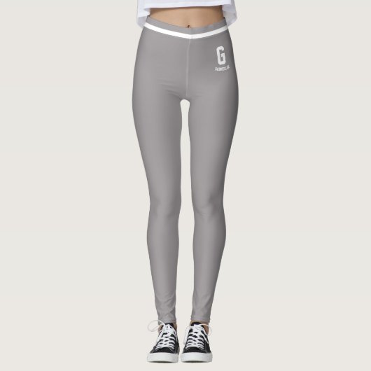 Persoonlijk gebreid heidegrijs wit gestreept monog leggings (Voorkant)