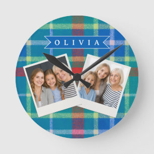Persoonlijk Gebreid Klassiek Blauw Geruit Preppy Ronde Klok