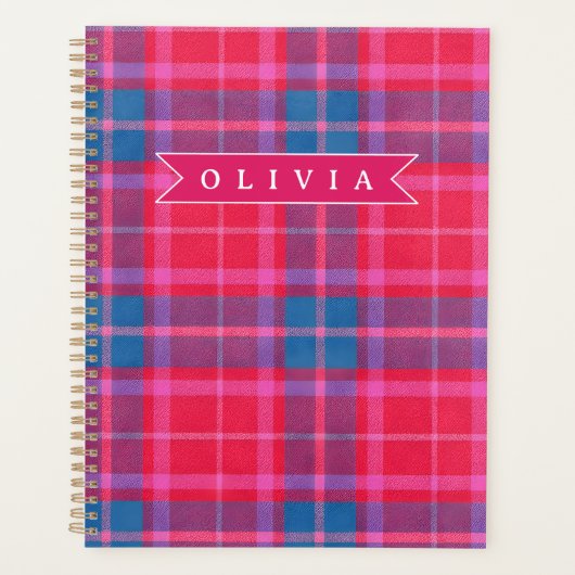Persoonlijk Gebruikt Roze Fuchsia Geruit Preppy Planner (Voorkant)