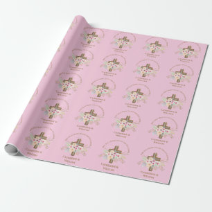 Persoonlijk gedecoreerd Doop & Christening Bloemen Cadeaupapier