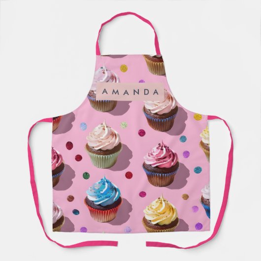 Persoonlijk Gedecoreerde Regenboog Cupcake Confett Schort (Voorkant)