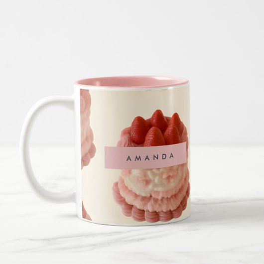Persoonlijk Gedetailleerd Aardbeientaart Patroon Tweekleurige Koffiemok (Links)