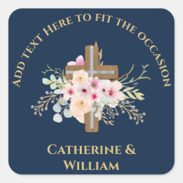 Persoonlijk Gedoopte & Doop Bloemenkruis Vierkante Sticker