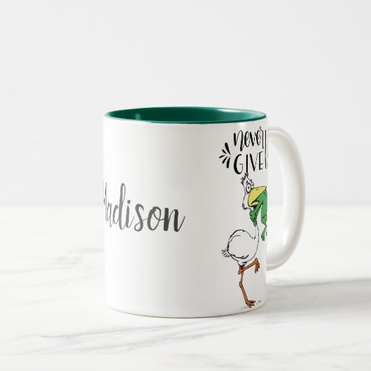 Persoonlijk geef Pelican en Kikker nooit op Tweekleurige Koffiemok (Voorkant rechts)