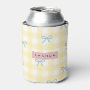 Persoonlijk Geel Gingham en Blauwe Strik Pastel Blikjeskoeler