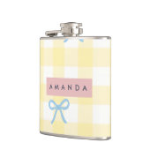 Persoonlijk Geel Gingham en Blauwe Strik Pastel Heupfles (Links)