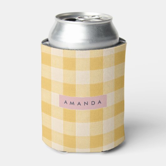 Persoonlijk Geel Gingham Karo Blikjeskoeler (Blikje Voorkant)