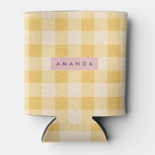 Persoonlijk Geel Gingham Karo Blikjeskoeler (Voorkant)