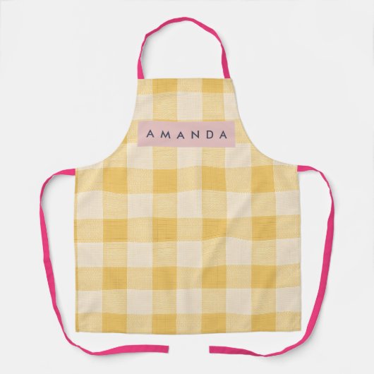 Persoonlijk Geel Gingham Karo Schort (Voorkant)