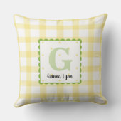 Persoonlijk Geel Gingham Monogram Babykamer Kussen (Achterkant)