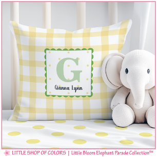 Persoonlijk Geel Gingham Monogram Babykamer Kussen