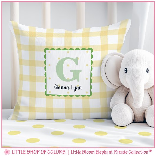 Persoonlijk Geel Gingham Monogram Babykamer Kussen