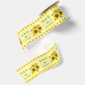 Persoonlijk Geel Zonnebloem Monogram Trouwfeest Satijnen Lint (Achterkant)