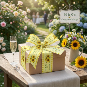 Persoonlijk Geel Zonnebloem Monogram Trouwfeest Satijnen Lint