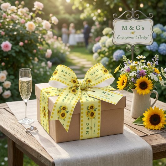 Persoonlijk Geel Zonnebloem Monogram Trouwfeest Satijnen Lint