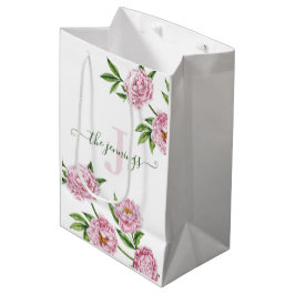 Persoonlijk gefotografeerde waterverf roze pioen g medium cadeauzakje