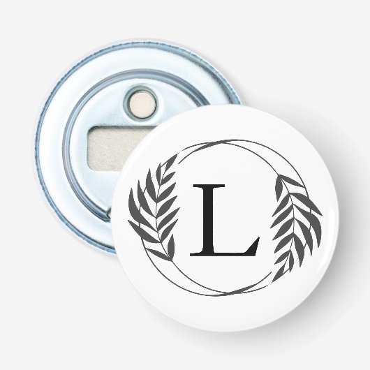 Persoonlijk gegraveerd geschenk met monogram button flesopener (Voorkant)