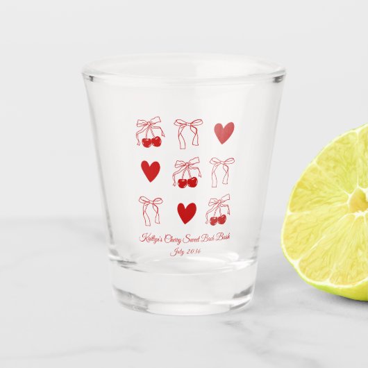 Persoonlijk gegraveerd kers bachelorette-partij sh shot glas (Voorkant)