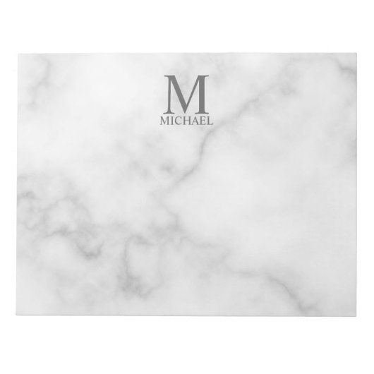 Persoonlijk gegraveerd monogram en naam in wit mar notitieblok (Voorkant)