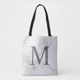 Persoonlijk gegraveerd monogram en naam in wit mar tote bag